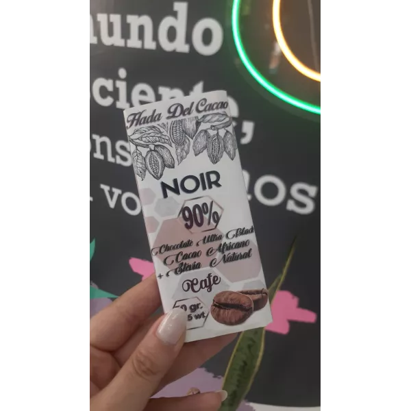 Chocolate Organico Al 90% Con Cafe En Granos  x50Grs Hada Del Cacao