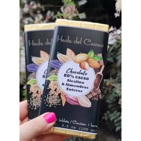 Chocolate Organico Al 80% Con Almendras Hada Del Cacao X100gr
