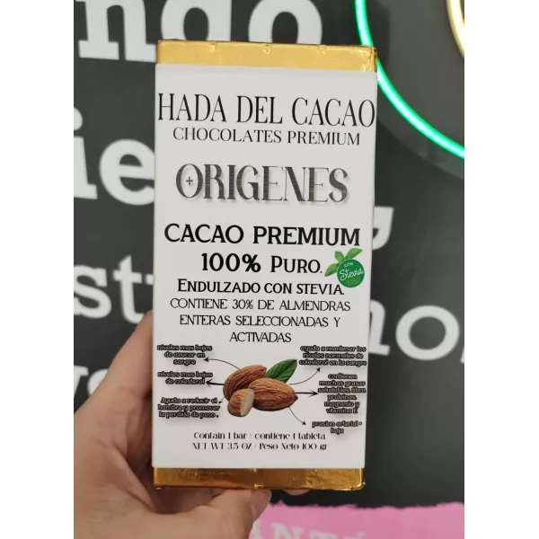 Chocolate Al 100%  Con Almendras y Stevia Hada Del Cacao X 100 Grs