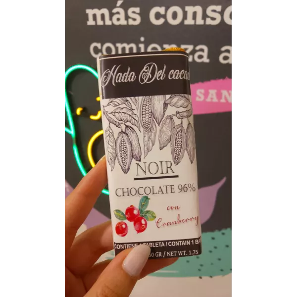 Chocolate Organico Al 96% Con Cranberries  x50 grs Hada Del Cacao