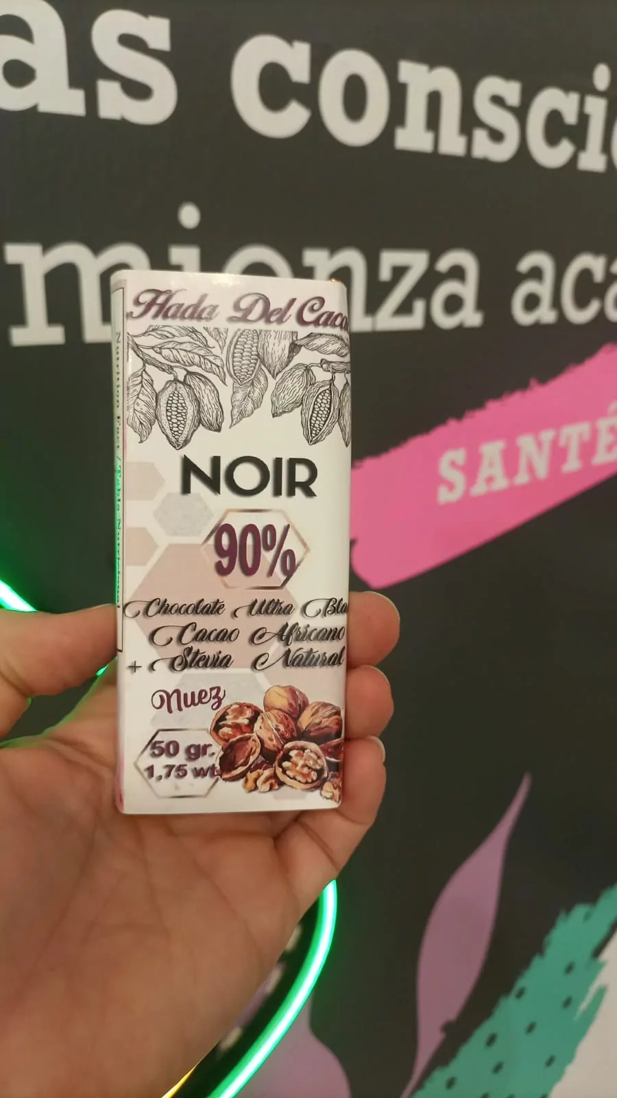Chocolate Organico Al 90% Con Nuez Chandel  x50grs Hada Del Cacao