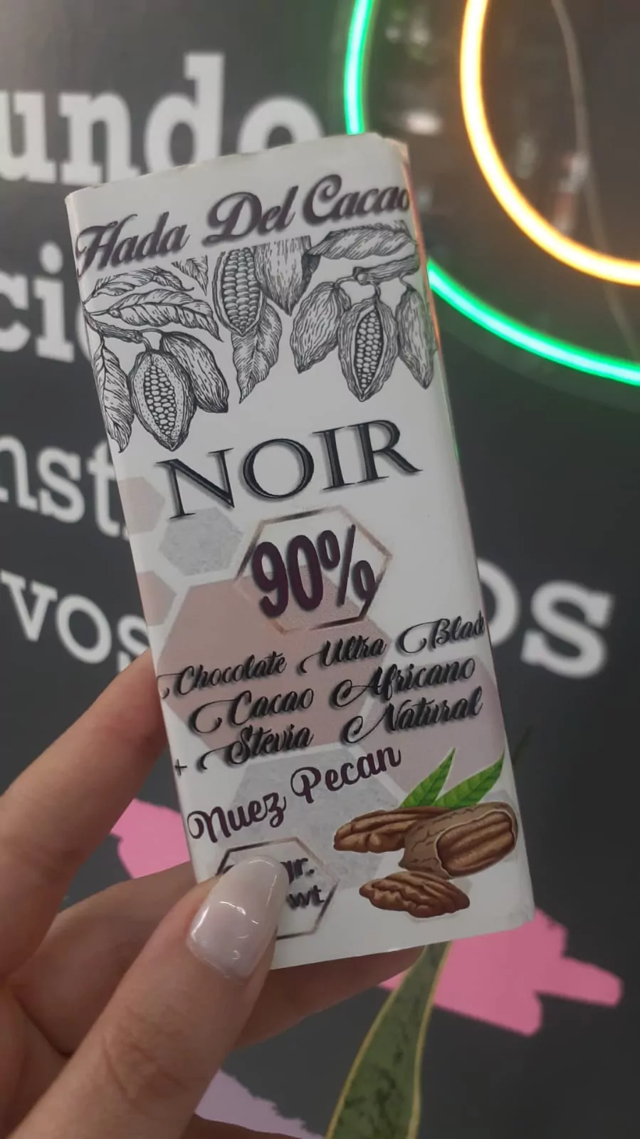 Chocolate Organico Al 90% Con Nuez Pecan x100grs Hada Del Cacao