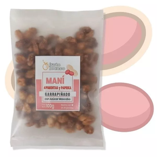 Maní Garrapiñado, 4 Pimientas Y Paprika Con Mascabo X100grs Fruto Blanco