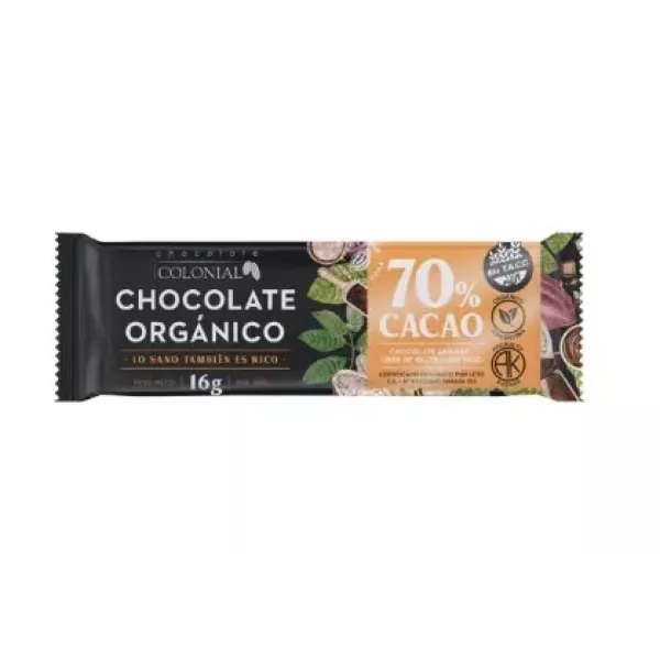 Barrita De Chocolate Organico Al 70% X16grs Colonial