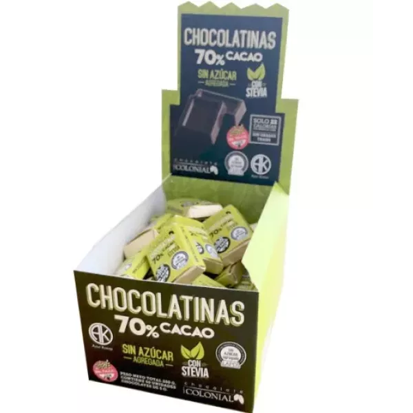 Chocolatines Con Stevia Al 70% X5grs Colonial
